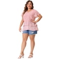 thumbnail image 3 of DARING DIVA Women's Plus V Neck Short Sleeve Casual Floral Blouse 3X Pink, 3 of 6
