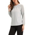 thumbnail image 4 of Unique Bargains Women's Chiffon Semi Sheer Long Sleeves Keyhole Neck Blouse L Light Grey, 4 of 6