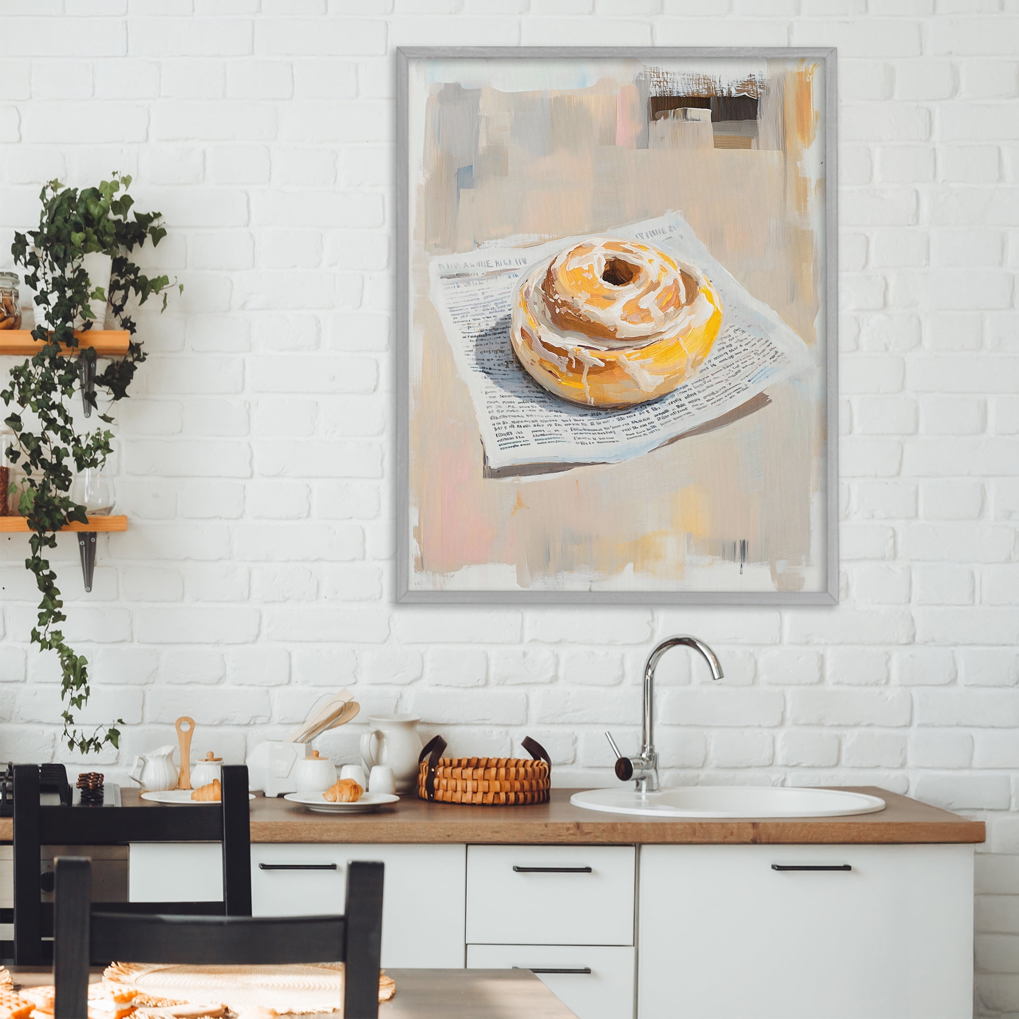 Stupell Industries Cinnamon Roll & Morning Paper Gray Framed Giclee Art, design by The Prints Vibe