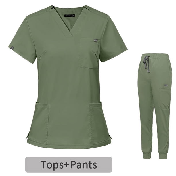 Ropa quirúrgica elástica con cuello en V y manga corta, traje de enfermera de hospital, ropa de lavado para sala de operaciones para mujer