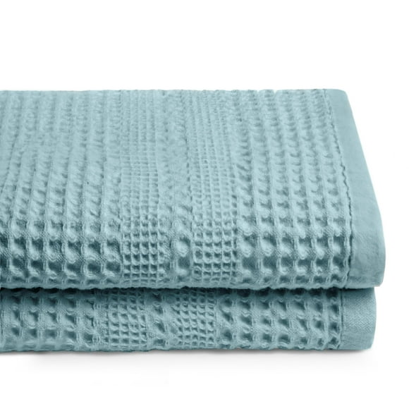 GILDEN TREE Waffle Towels for Bathroom, 100% Cotton Quick Dry Towel, Waffle Bath Towels Large, Absorbent Lightweight Travel Towel, Bath Towels Set of 2, Classic Style (Seafoam)
