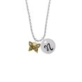thumbnail image 2 of Delight Jewelry Goldtone Small Antiqued Crystal Butterfly Silvertone Script Initial Disc - N - Charm Necklace, 20"+3", 2 of 4