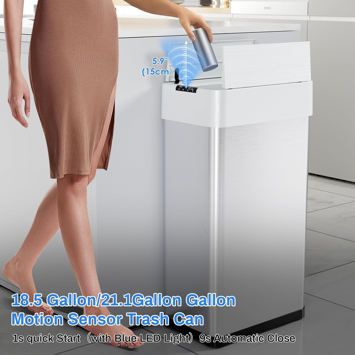 LAZY BUDDY 13.2 Gallon Touchless Motion Sensor Trash Can, Stainless Steel