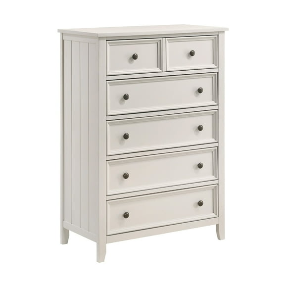 Benjara Etgo Tall Dresser Chest, White Melamine Veneer, 5 Drawers
