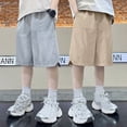 thumbnail image 4 of Wdgfv Boys Cargo Shorts Knee Length Wide Leg Bermuda Shorts Loose Casual Solid Elastic Waist Long Short Pants with Pockets 7-8 Years, 4 of 5