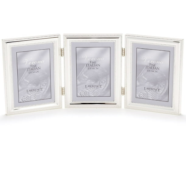 510745T Silver Plated Double Bead 4x5 Hinged Triple Picture Frame ...