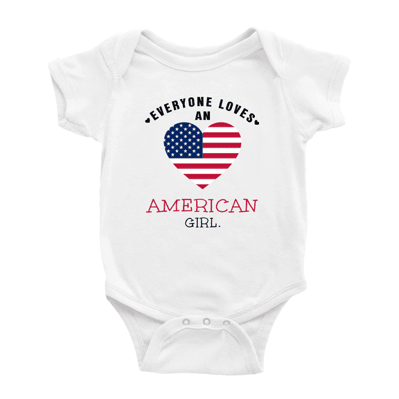 Everyone Loves an American Girl Cute Baby Romper Bodysuit For Boy Girl (White, 6-12 Months)