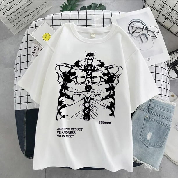 Camiseta divertida para mujer ropa de calle de manga corta Tops de gran tamano con estampado de calavera oscura huesos corazon y pulmon Harajuku Walmart en linea