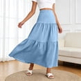 thumbnail image 2 of BiZtdJrK Long Skirts for Women Ruffle Tiered High Waist Swing Summer Maxi Skirt Lightweight Flowy Boho Vacation Skirts Light Blue L, 2 of 8