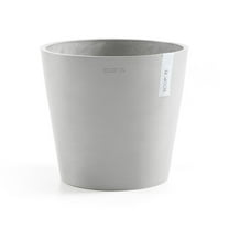 Ecopots Amsterdam Durable Modern Round Indoor/Outdoor Recycled Based Composite Flower Pot Planter, White Grey, 12"
