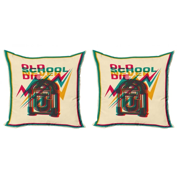 Ambesonne Colorful Throw Pillow Cover 2 Pack, Antique Radio Words, 16", Turquoise Hot Pink