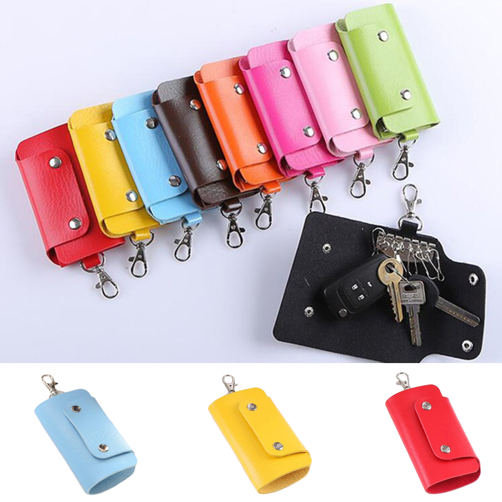 TOPOINT Portable Zippered Key Case Leather Key Organizer Key Binder With Tags