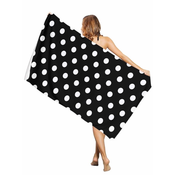 Beach Towel-Modern Black White Polka Dot Microfiber Absorbent Quick Dry Oversized Travel Towels,Abstract Minimalist Theme Sand Free Lightweight Large Towel for Pool Camping Swim,35x71in