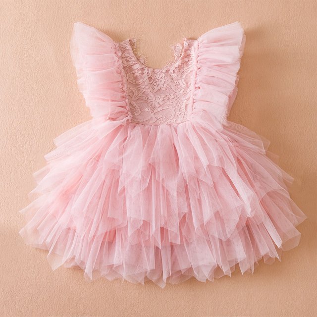 Robes d'Été pour Filles Manches à Volants Robes Tutu pour Tout-Petits Filles Robe de Fée Robe en Tulle Filles 6-12 Mois