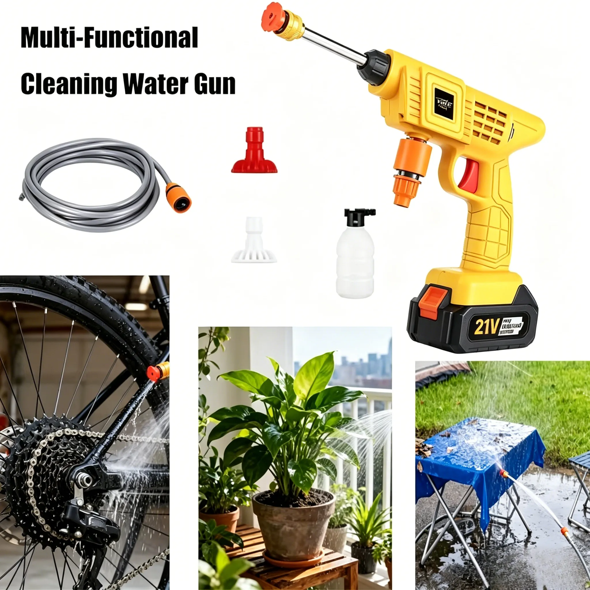 YUNXI 21V Cordless Pressure Washer, Portable Battery Powered Power Cleaner with 6-in-1 Nozzle, Foam Cannon for Car Wash Home Outdoor Cleaning