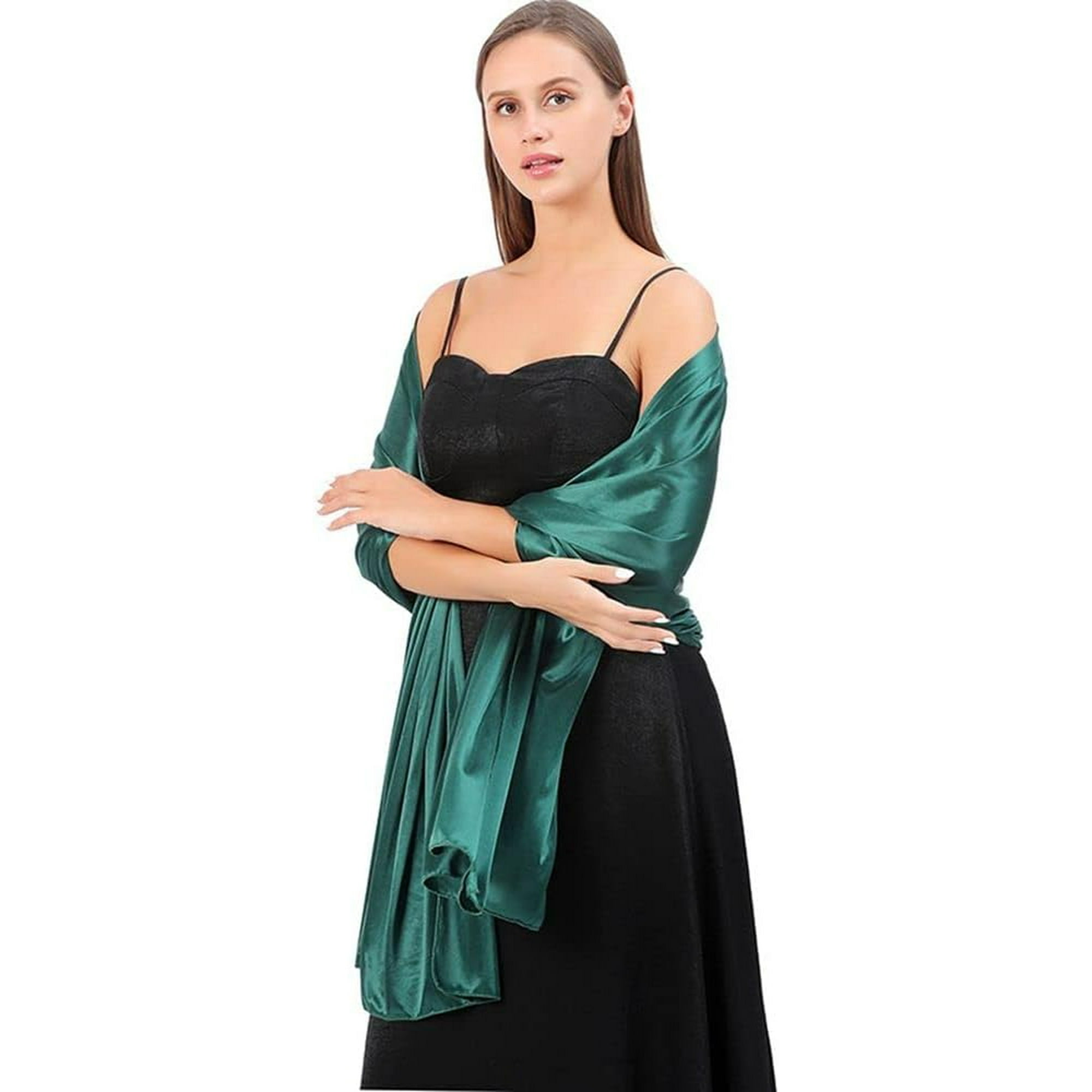 AVEKI Women s Satin Silk Shawl and Wrap Bridal Evening Soft Silk Scarf Shoulder Cover Up for Weddings Evening Dress Party Formal Wear dark green 0601M Walmart