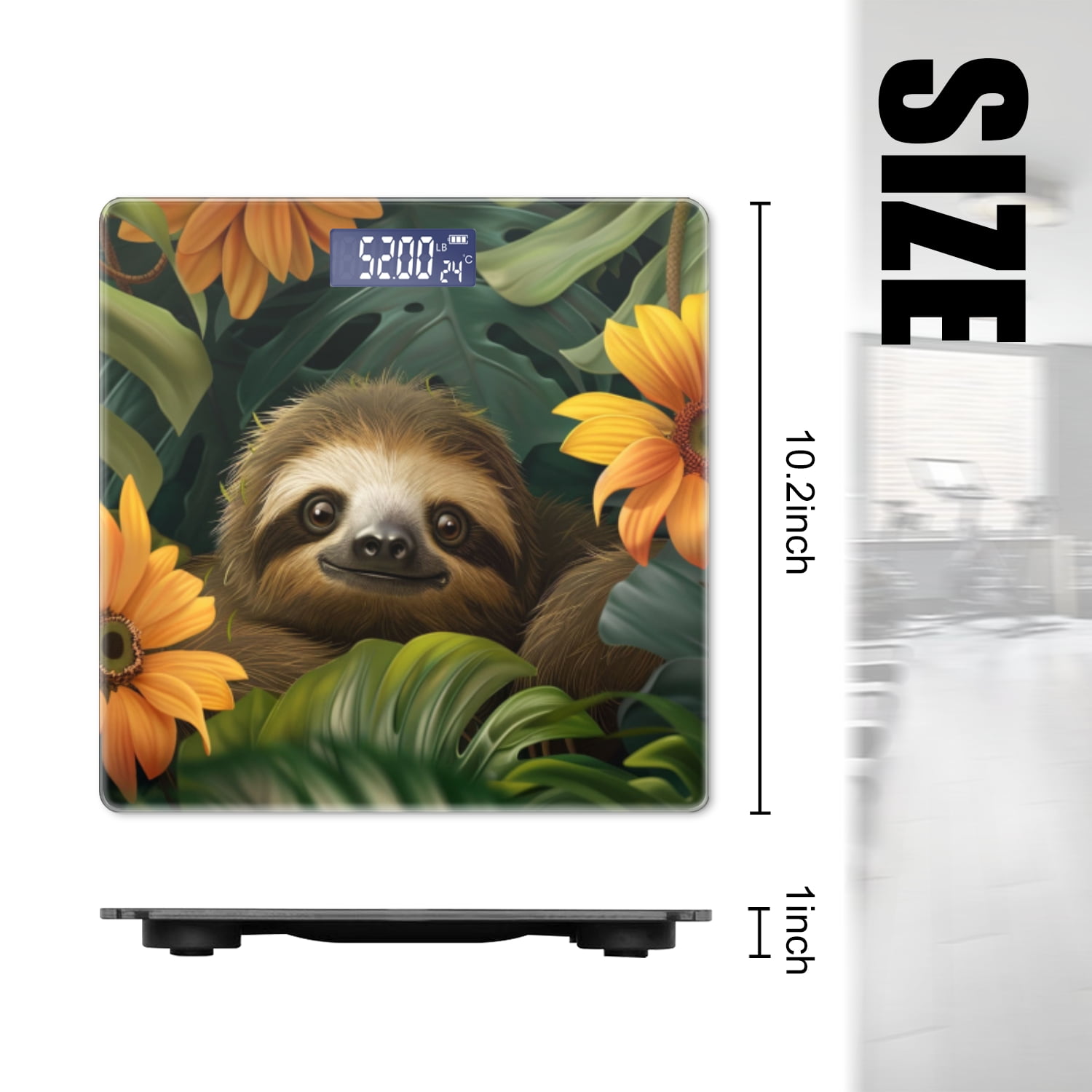 Bathroom Scale, Highly Accurate Digital Body Scale,Precisely Measures Weight up to 400 lbs-Cute Smiling Sloth In The Jungle Surrounded By Large Leaves And Orange Flowers