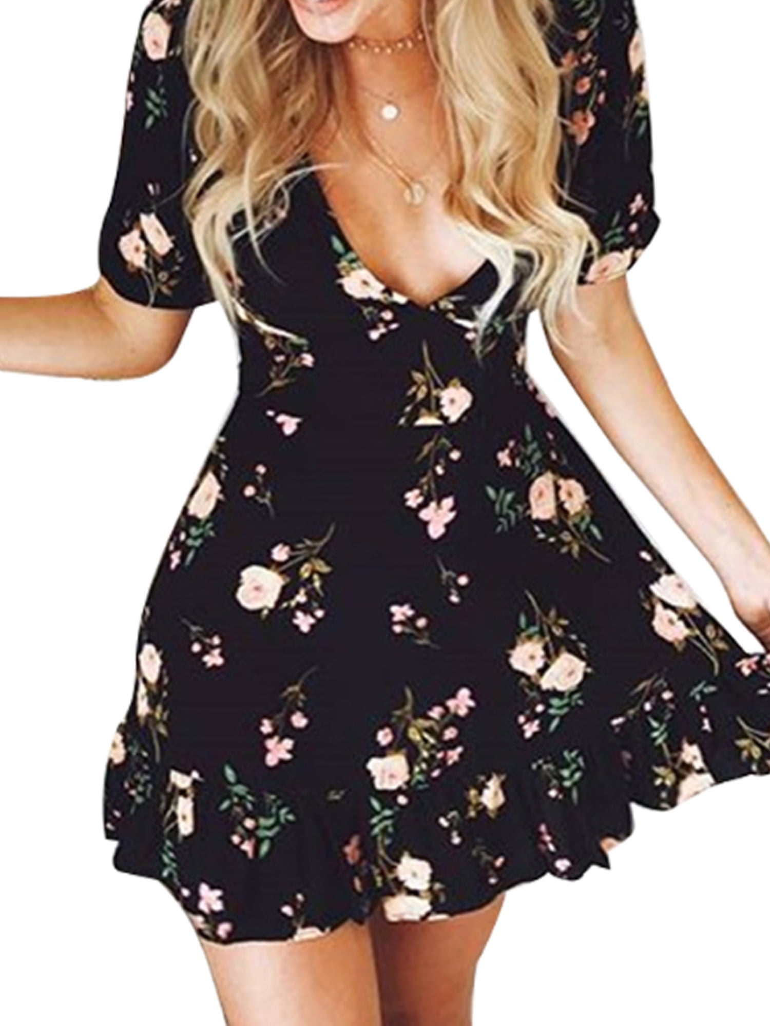 Boho floral dress short Clearance
