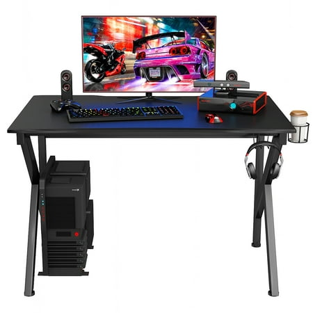 Costway Gaming Desk Gamers Computer Table E-Sports K-Shaped W/ Cup Holder Hook Home (Best Gifts For Office Desk)