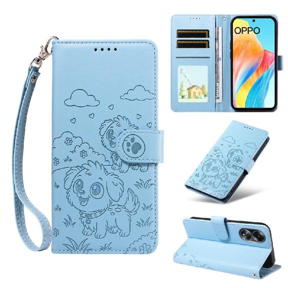 Funda Cartera GANGXUN con Diseño de Perrito en Relieve para OPPO A58 4G , Protección 360° con Ranuras y Correa Desmontable