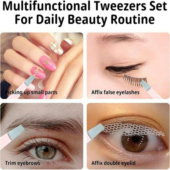 Stainless Steel 2 Piece Eyebrow Tweezers Set Multi Function Beauty Tool for Shaping Lashes and Eyelids