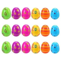 AmaMary 18 Pcs Plastic Printed Bright Easter Eggs, 2.28'' Tall for Easter Hunt, Basket Stuffers Fillers, Classroom Prize Supplies, Filling Treats and Party Favor
