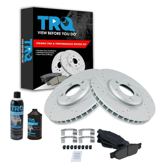 TRQ Front Ceramic Brake Pad & Performance Coated Rotor Kit w/Chemicals BKA18142 Fits select: 2002-2005 FORD THUNDERBIRD, 2000-2006 LINCOLN LS