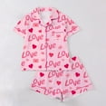 thumbnail image 2 of JIKNTTR Women Valentine's Day Pajamas Heart Print Lapel Short Sleeve Shorts Sleepwear Homewear Stylish Nightwear 2 Piece Outfit Stylish Pajama Sets, 2 of 9