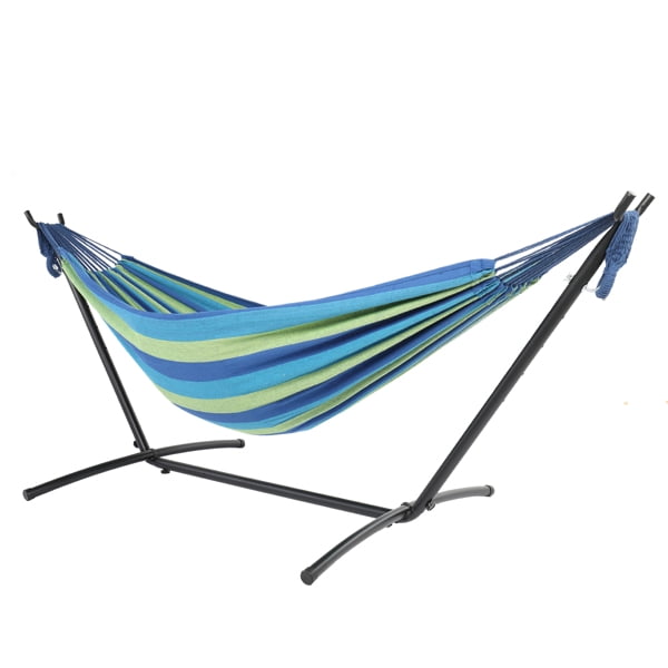 Details about   200*150cm Portable Polyester & Cotton Hammock Blue & Green Strip 