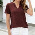 thumbnail image 5 of KIHOUT Women's Casual Notched V-Neck Short Sleeve T-Shirt Relaxed Fit Cotton-Like Everyday Summer Top, 5 of 8