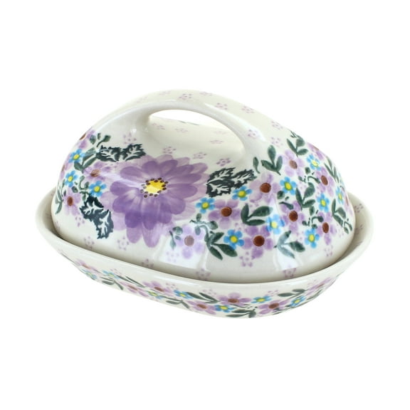 Blue Rose Polish Pottery Lilac Garden Butter Dish