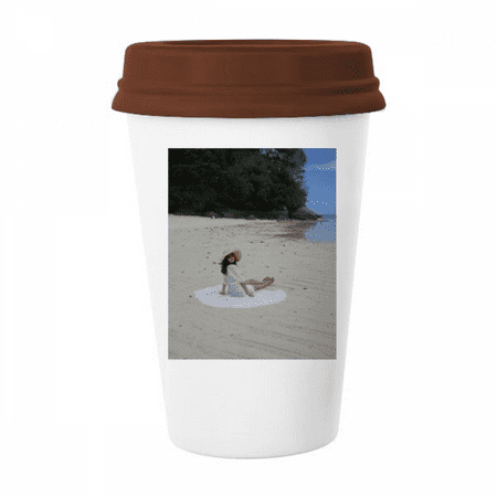 

Ellie Yao Beautiflu Girl Beach Sea Reef Mug Coffee Drinking Glass Pottery Cerac Cup Lid