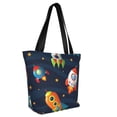 thumbnail image 2 of Easygdp Spaceships and Stars Stylish Canvas Handbag Shoulder Tote Bag, Shopping Bag with Zip, Suitable for Buying Groceries, Office, Fitness, 2 of 9