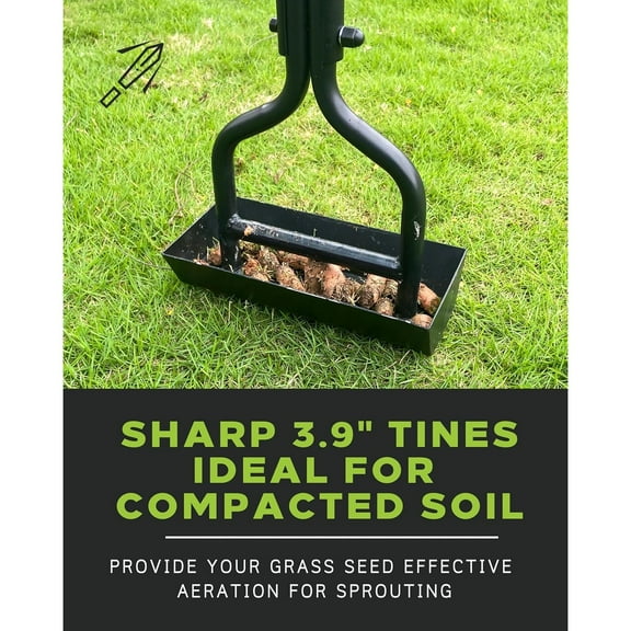 Manual Garden Plug Aerator for Grass Aeration, Yard Aerator & A Cleaning Tool for Compacted Soil, Lawn Care, 38”,Patented, Black Handle