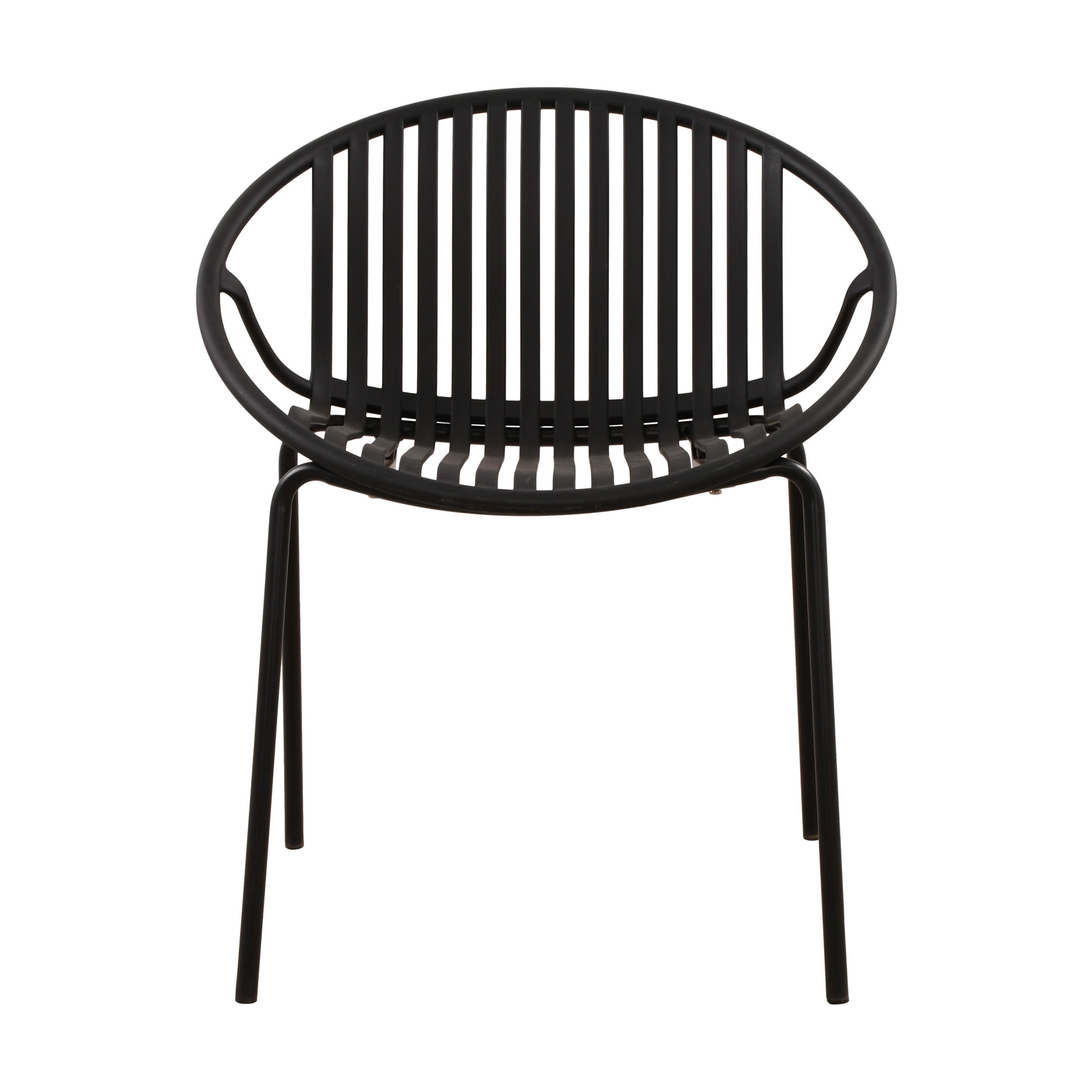 Christopher Knight Home Minimalist Plastic Outdoor Stacking Dining Chairs, Metal Legs, Black, Set of 2
