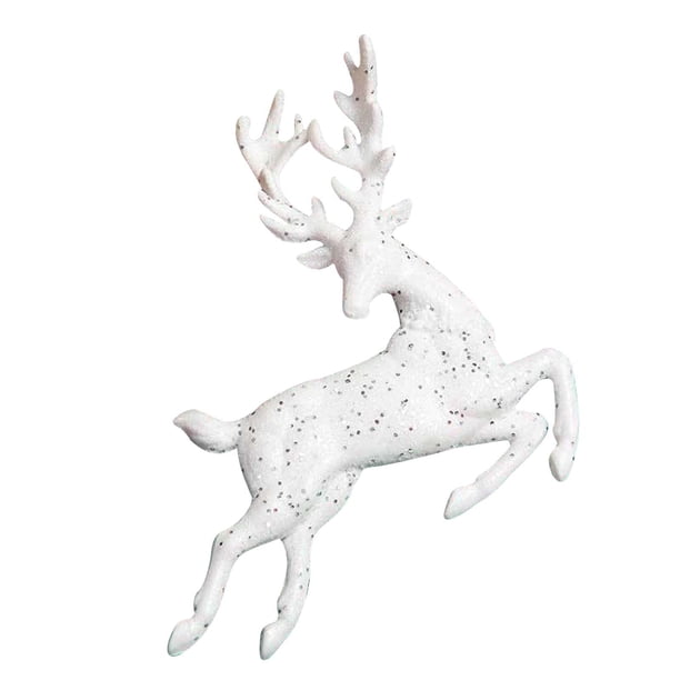 Adorno colgante para árbol de Navidad - Decoración de 12 cm de plástico blanco con copos de nieve y ciervos para hogar y regalo