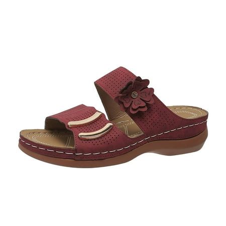 

MIASHUI Womens Sandals Shoes Women s Casual Flat Sandals Floral Sandals Sandals Women Slippers Casual Summer Shoes Red 9