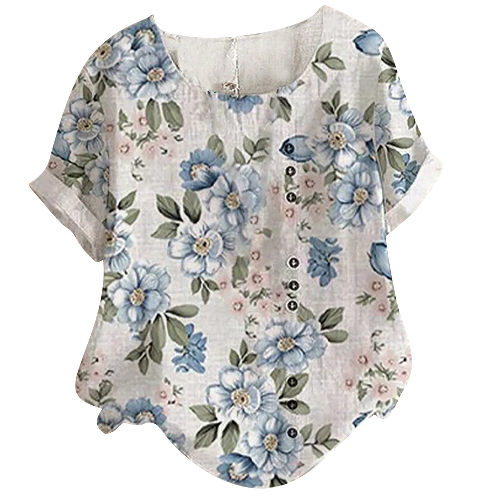 Women's Fashion Tops Flowy Round Neck Floral Printing Blouse Short Sleeve  T-Shirt Summer Tops