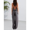 thumbnail image 3 of Women Two Piece Denim Set Button Down Backless Tank Top and Wide Leg Jeans 2 Piece Outfit Suits, 3 of 5