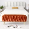 thumbnail image 3 of LoLado Oval Storage Bench with Gold Legs, Velvet Fabric Upholstered Ottoman Storage Bench with Diamond-Shaped Quilting Pattern for Living Room, Bedroom, Entryway, Orange, 3 of 7