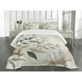 thumbnail image 2 of Ambesonne Neutral Quilted Bedspread Set 3 Pcs, Leaves on Marble Background, Queen Size, Sepia and Dark Sea Green, 2 of 4