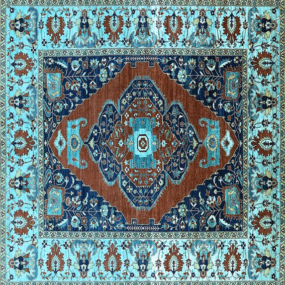 Ahgly Company Indoor Square Persian Light Blue Traditional Area Rugs, 8' Square