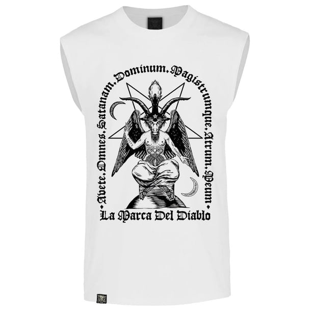Playera Blanca Sin Mangas Chica Baphomet