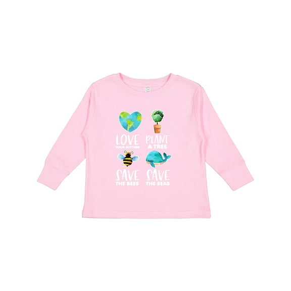 Inktastic Earth Day Plant a Tree Save the Bees Save the Seas Love Your Mother Earth Boys or Girls Long Sleeve Toddler T-Shirt