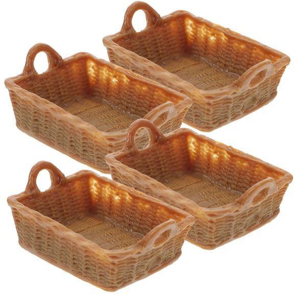 MUSEYA 4pcs Dollhouse Basket Light Brown Resin Decorative Kid's Toy Home Decoration