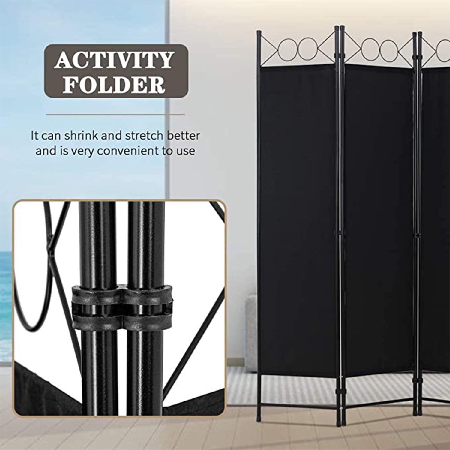 NiamVelo Room Dividers Folding Privacy Screens 4 Panel Folding Partition for Home Office Bedroom, Black