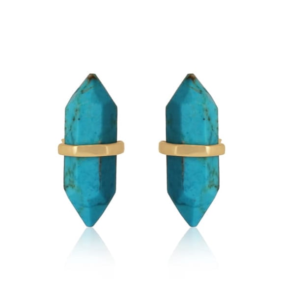 925 Sterling Silver Turquoise  Matrix Chinese Faceted Pencil 16X5mm Gemstone Stud Earrings for Women