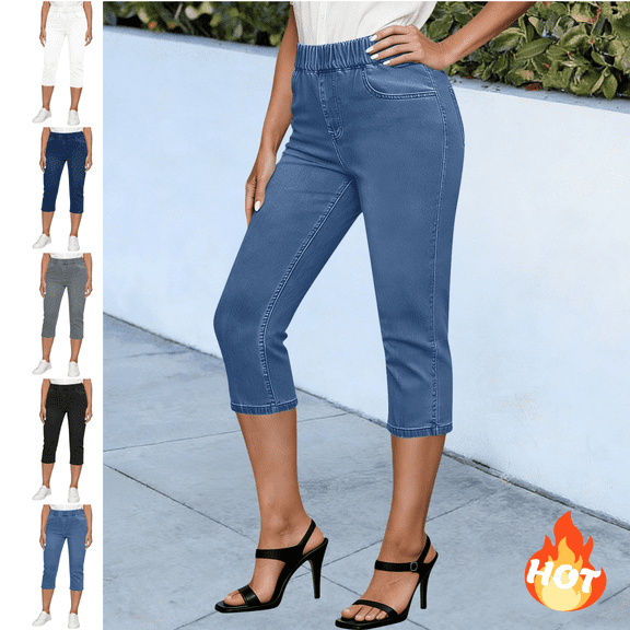 Mifsaly Capri Jeans for Women High Waist Denim Cropped Pants with Pockets Slim Fit Stretchy Jeggings Casual Summer Fashion Work Trousers XXL