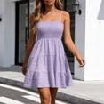 thumbnail image 4 of Kureaily Short Dress Solid Ruffle Hem Sleeveless Summer Mini Sexy (Purple,Small), 4 of 6