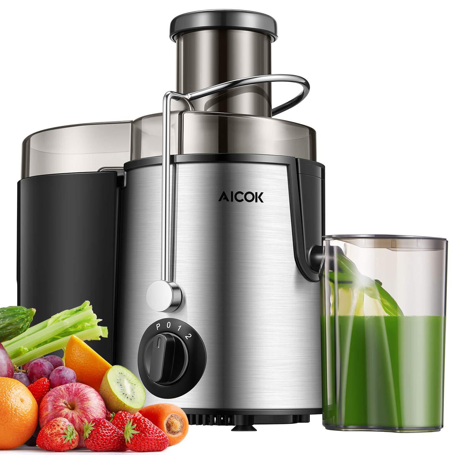 Anti-drip BPA-Free,AICOK Juicer Centrifugal Juicer Machine Wide 3” Feed Chute Juice Extractor for Whole Fruit and Vegetables Stainless Steel Juicer with Pulse Function and Multi Speed Control 